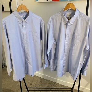 L.L. BEAN Lot of 2 Button Down Shirts Oxford and Pinpoint French Blue 18 Neck